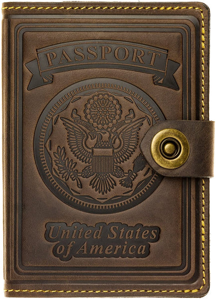 Villini - Leather US Passport Holder Cover RFID Blocking ID Card Wallet - Travel Case (Brown Vintage)