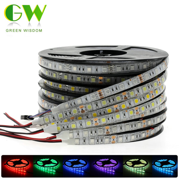 RGB LED Strip Light 5050 2835 DC12V Neon Ribbon Waterproof Flexible LED Diode Tape 60LEDs/m 5M 12V LED Strip for Home Decoration