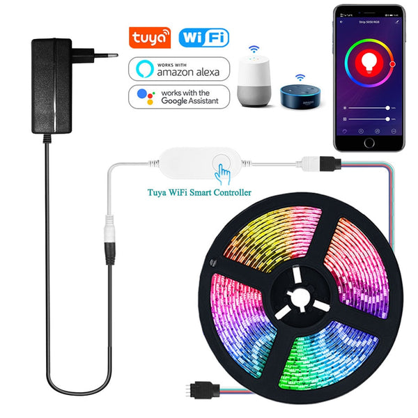 Smart WIFI LED Strip Light Work with Alexa Google Assistant Voice Control RGB LED Lights Strip 12V 5050 60LEDs/m Color Changing