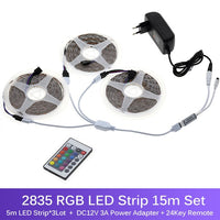 LED Strip Light RGB 2835 / 5050 5M 10M 15M RGB Color Changeable Flexible LED Light Tape + Remote Controller + 12V Power Adapter