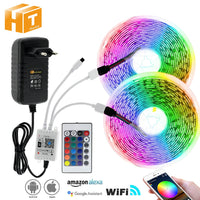 5m 10m 15m WiFi LED Strip Light 5050 RGB Changeable DC12V Flexible LED Light WiFi Controller + Adapter Plug.