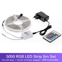 5m 10m 15m WiFi LED Strip Light 5050 RGB Changeable DC12V Flexible LED Light WiFi Controller + Adapter Plug.