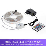 5m 10m 15m WiFi LED Strip Light 5050 RGB Changeable DC12V Flexible LED Light WiFi Controller + Adapter Plug.