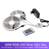 5m 10m 15m WiFi LED Strip Light 5050 RGB Changeable DC12V Flexible LED Light WiFi Controller + Adapter Plug.